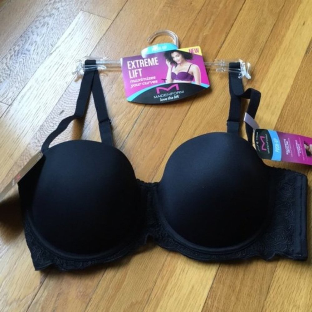 NWT: Women’s Maidenform Extreme Lift black push-up bra; Size 34D